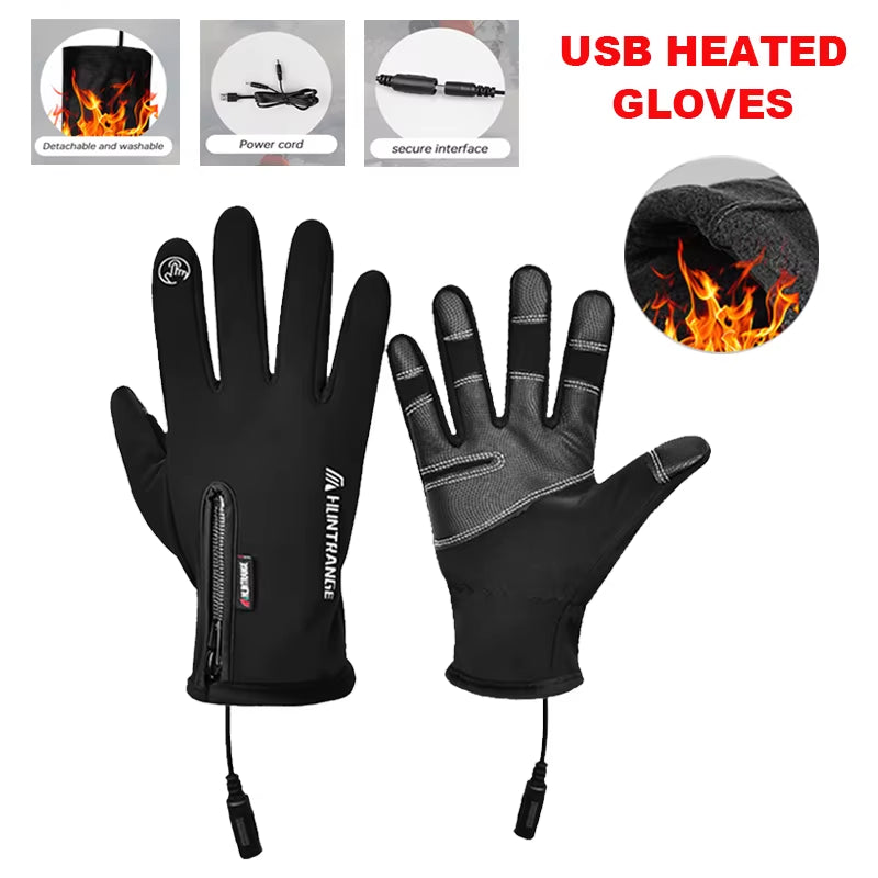 USB Heated Gloves Winter Waterproof Touch Screen Ski Gloves Rechargeable Heated Snowboard Motorcycle Bicycle Warm Gloves